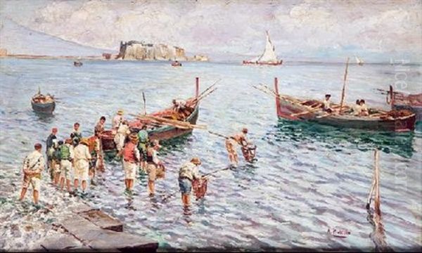 Escena De Pesca Oil Painting by Attilio Pratella