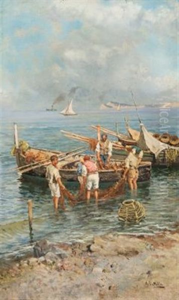 Pescatore A Napoli (fischer Bei Neapel) Oil Painting by Attilio Pratella