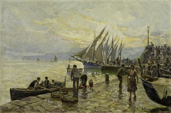 Neapel. Im Hafen Von Mergellina Oil Painting by Attilio Pratella