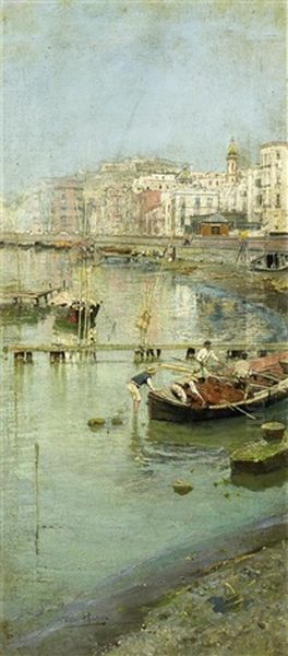 Neapel. Blick Vom Hafen Auf Die Stadt Mit Dem Capodimonte Oil Painting by Attilio Pratella