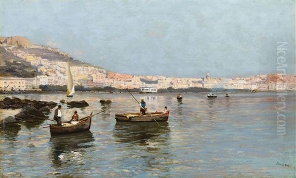 Bucht Von Neapel Mit Fischerbooten Oil Painting by Attilio Pratella