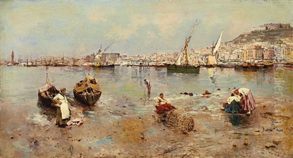 Fischerboote In Der Bucht Von Neapel Oil Painting by Attilio Pratella