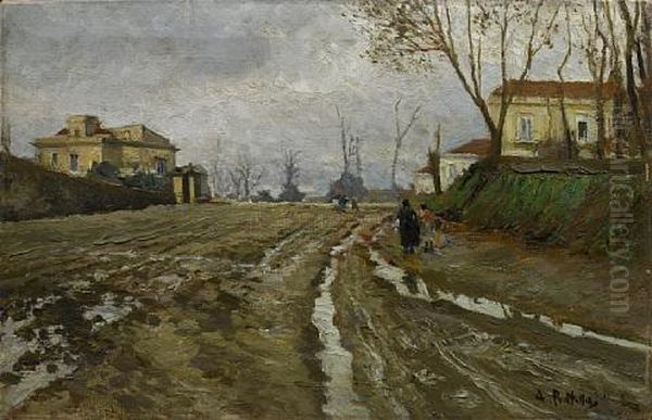 Strada Di Campagna Dopo La Tempesta Oil Painting by Attilio Pratella