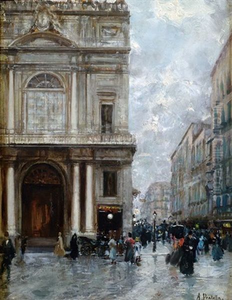 Belebte Altstadtstrassse Oil Painting by Attilio Pratella