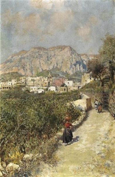 Capri. Blick Vom Hugel Der Villa San Michele Auf Die Gemeinde Anacapri Oil Painting by Attilio Pratella