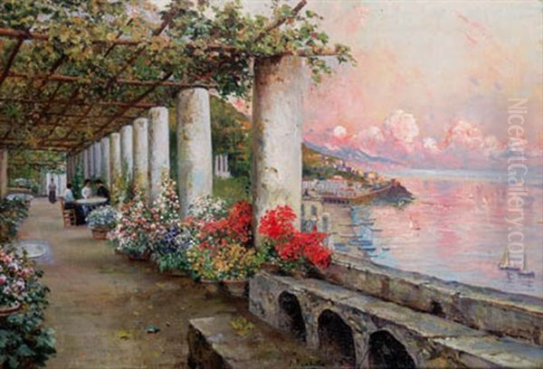 Seascape In Naples Oil Painting by Attilio Pratella