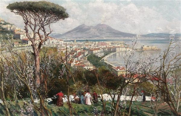 In Der Bucht Von Neapel Mit Blick Auf Den Vesuv Oil Painting by Attilio Pratella