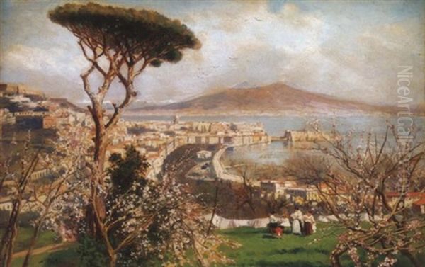 Napolyi Tavasz Hatterben A Vezuvvall (napolitan Spring With The Vesuvio In The Background) Oil Painting by Attilio Pratella