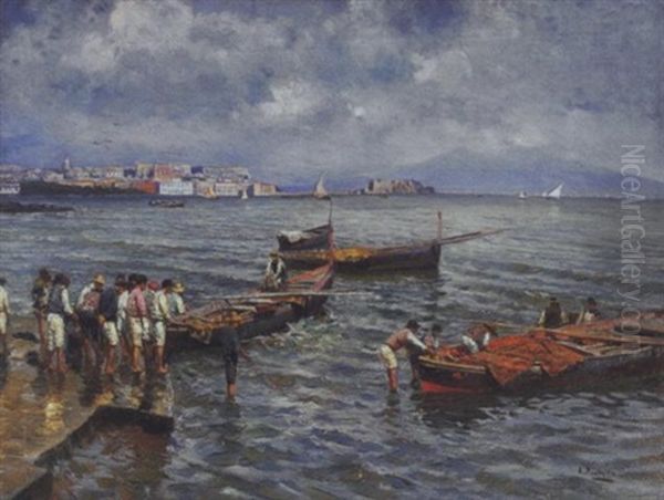 Pesca Difficile Oil Painting by Attilio Pratella