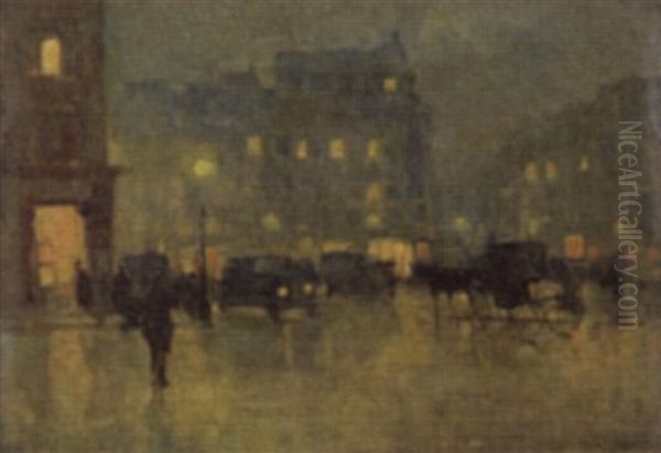 Paris Street By Night Oil Painting by Attilio Pratella