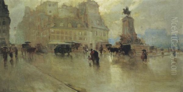 Paris: Une Place Oil Painting by Attilio Pratella