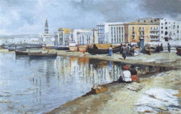 Napoli, In Riva Al Mare Oil Painting by Attilio Pratella