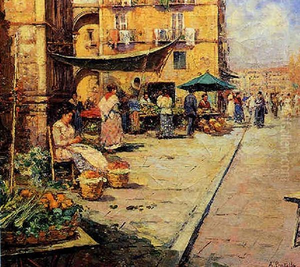 Mercato Oil Painting by Attilio Pratella