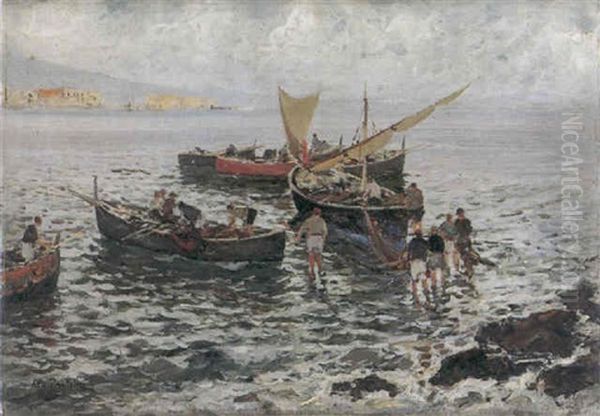 L'arrivo Dei Pescatori Oil Painting by Attilio Pratella