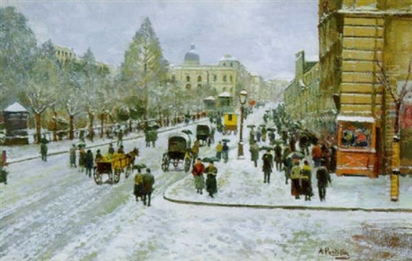 Napoli, Via Foria Sotto La Neve Oil Painting by Attilio Pratella