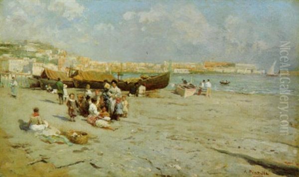 Spiaggia Napoletana Oil Painting by Attilio Pratella