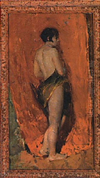 A Partially Draped Female Nude Oil Painting by Attilio Pratella