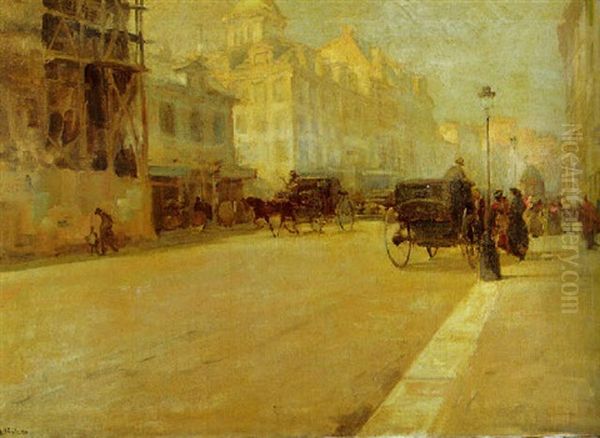 A Street Scene, Paris Oil Painting by Attilio Pratella