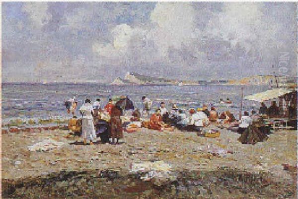 Sulla Spiaggia Oil Painting by Attilio Pratella