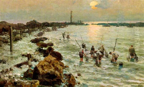 Gathering Mussels, Napoli Oil Painting by Attilio Pratella