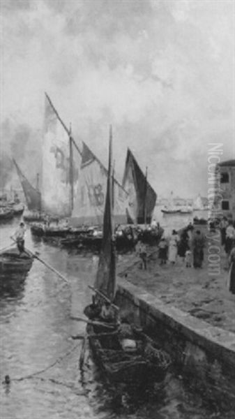 Fishing Boats, Venice Oil Painting by Attilio Pratella