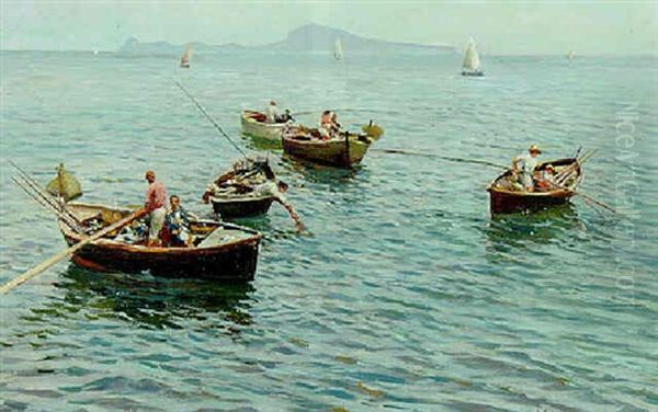 La Baia Di Napoli Con Capri Oil Painting by Attilio Pratella