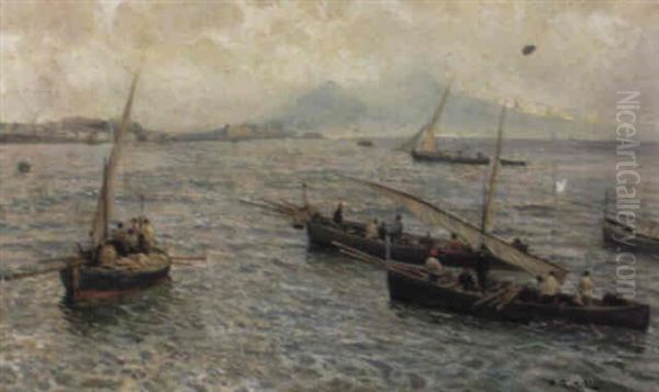 Veduta Del Golfo Di Napoli Da Mergellina Oil Painting by Attilio Pratella