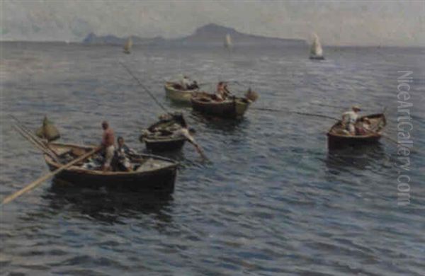 La Baia Di Napoli Con Capri Oil Painting by Attilio Pratella