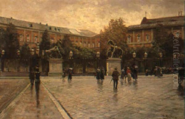 Veduta Del Palazzo Reale Di Napoli Oil Painting by Attilio Pratella