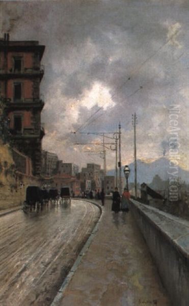 A Street Scene, Naples Oil Painting by Attilio Pratella