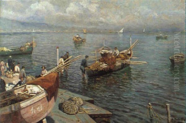 Pescatori Al Molo Oil Painting by Attilio Pratella