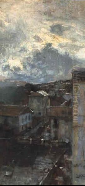 Rainstorm In Naples Oil Painting by Attilio Pratella