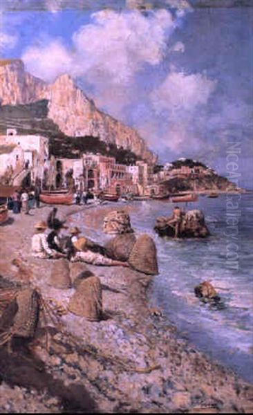 Harbour View, Capri Oil Painting by Attilio Pratella