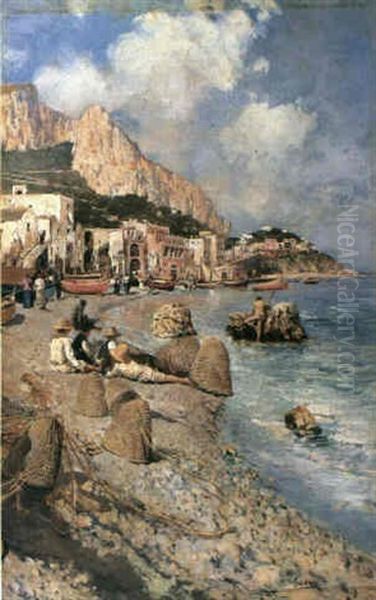 Harbour View, Capri Oil Painting by Attilio Pratella