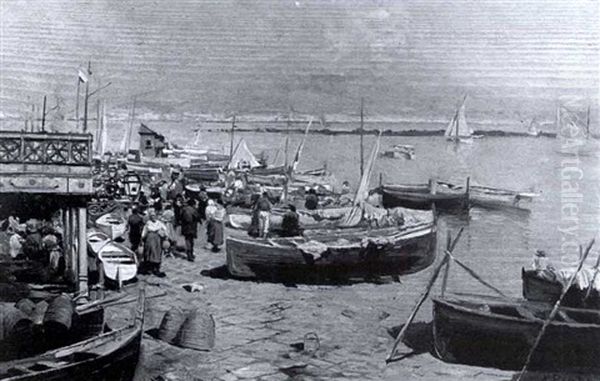 Boats At Dock, Bay Of Naples Oil Painting by Attilio Pratella