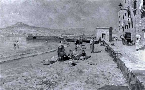 Picnic Scene, Bay Of Naples Oil Painting by Attilio Pratella