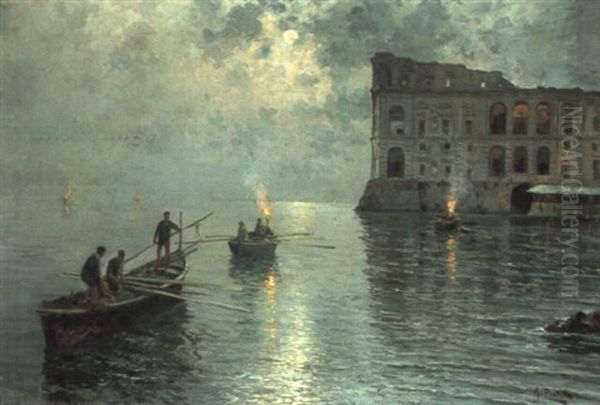 Palazzo Donn'anna Al Chiaro Di Luna, Napoli Oil Painting by Attilio Pratella