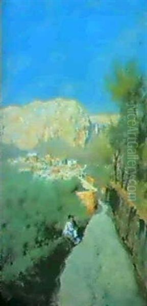 Strada Di Capri Oil Painting by Attilio Pratella