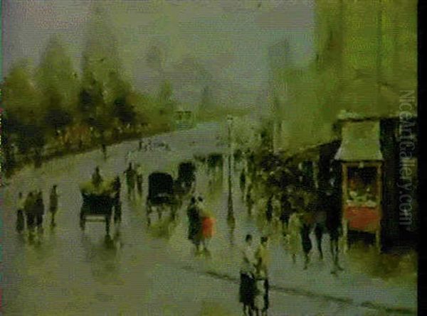 A Street Scene Oil Painting by Attilio Pratella