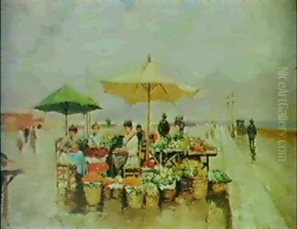 Mercatino Oil Painting by Attilio Pratella