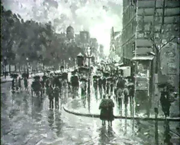 Rainy Street Scene, Paris Oil Painting by Attilio Pratella