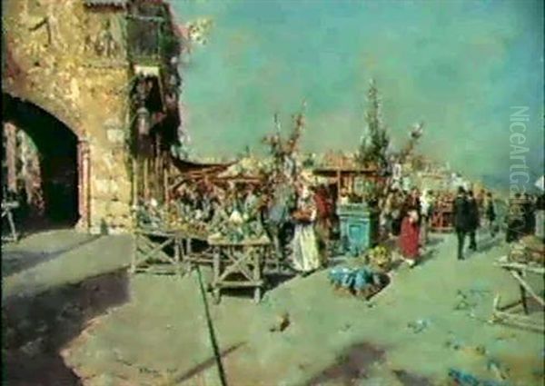 Wochenmarkt In Neapel Oil Painting by Attilio Pratella