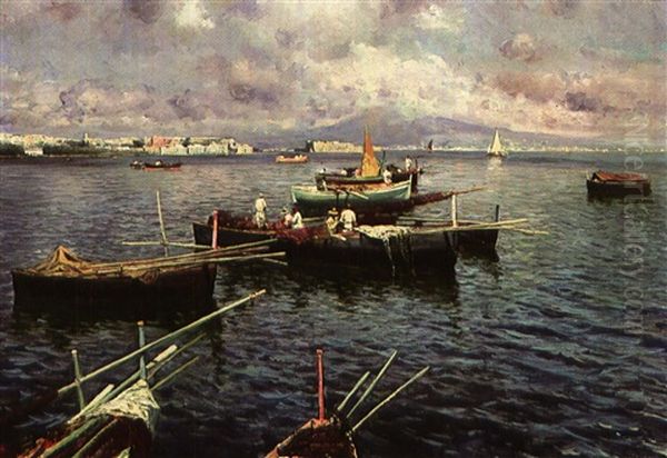 The Bay Of Naples Oil Painting by Attilio Pratella