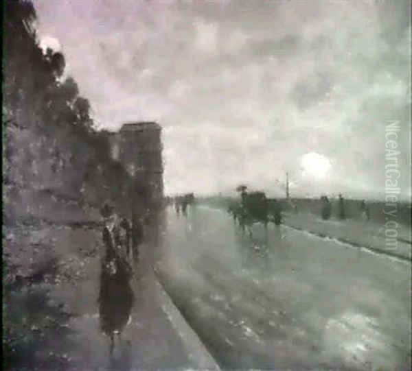 Oceanside Boulevard In The Rain Oil Painting by Attilio Pratella