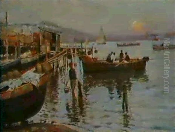 Sunset Over The Bay Of Naples Oil Painting by Attilio Pratella