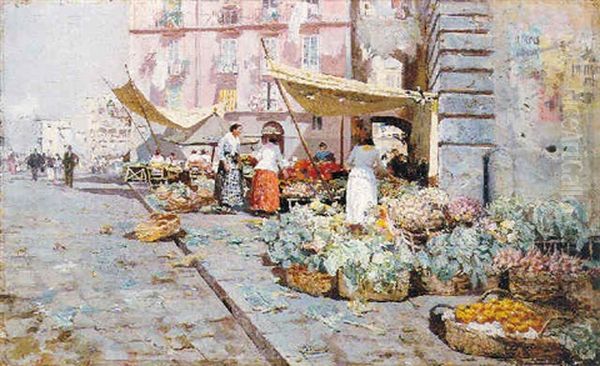 The Marketplace Oil Painting by Attilio Pratella