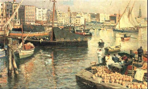 Il Porto Di Napoli Oil Painting by Attilio Pratella