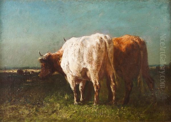 Cows Oil Painting by Edmond Joseph De Pratere