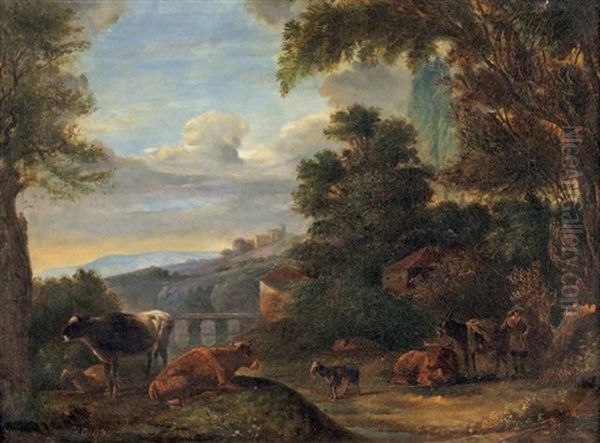 Troupeau Dans Un Paysage Oil Painting by Edmond Joseph De Pratere