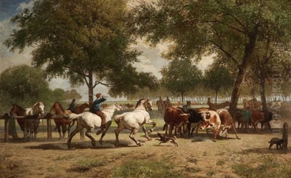 The Horse Fair Oil Painting by Edmond Joseph De Pratere